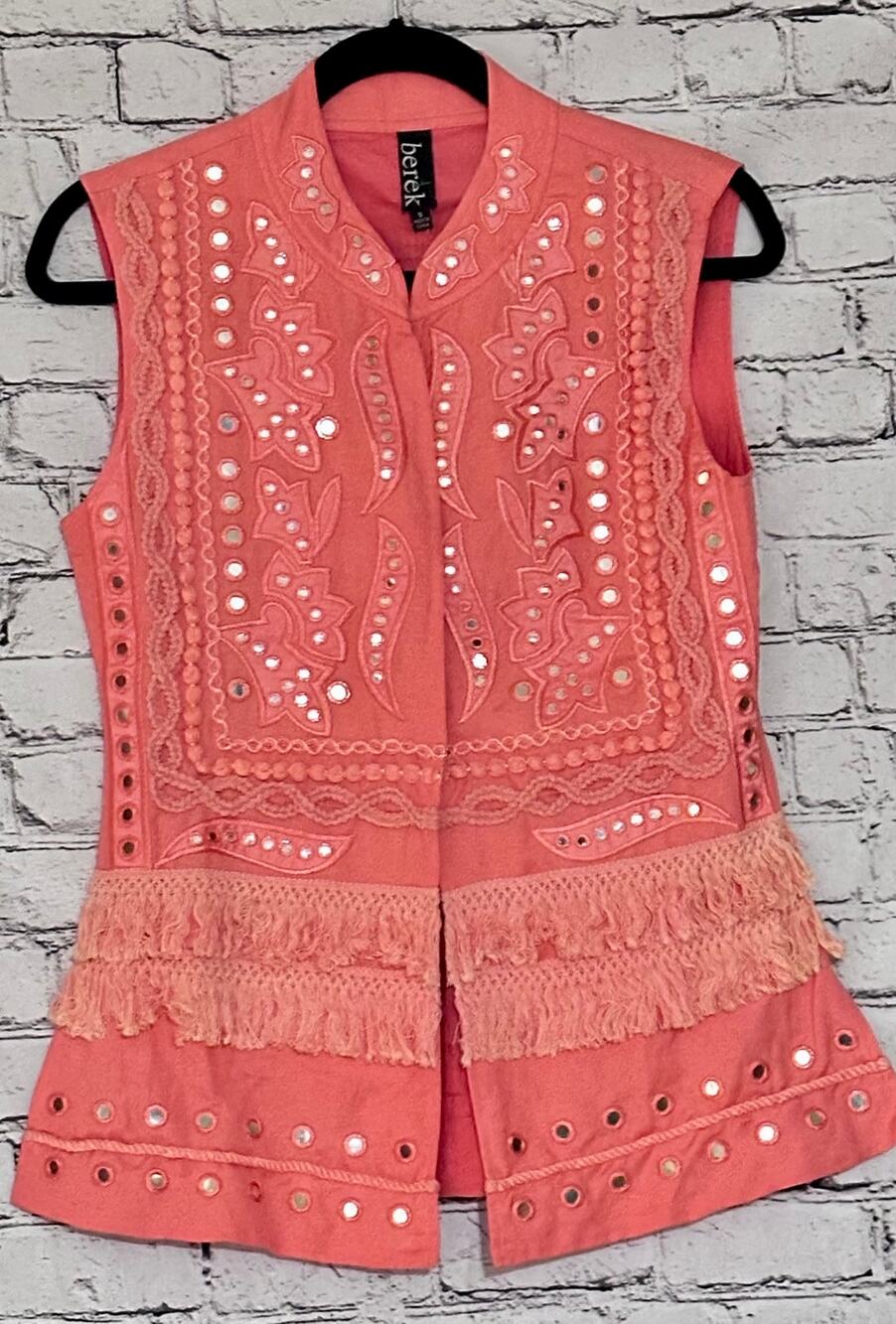 BEREK Mix-Media Wearable Art Embellished Couture Linen Vest Size Small NWT